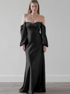 Bridesmaid Dresses Sheath Floor-Length Zipper Elastic Silk Like Satin Wedding Party Dress