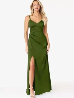 Bridesmaid Dresses Sheath Floor-Length Lace-up Satin Fabric Wedding Party Dress