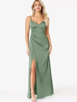 Bridesmaid Dresses Sheath Floor-Length Lace-up Satin Fabric Wedding Party Dress