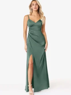 Bridesmaid Dresses Sheath Floor-Length Lace-up Satin Fabric Wedding Party Dress