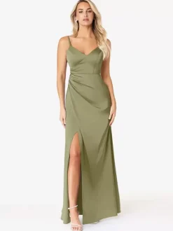 Bridesmaid Dresses Sheath Floor-Length Lace-up Satin Fabric Wedding Party Dress