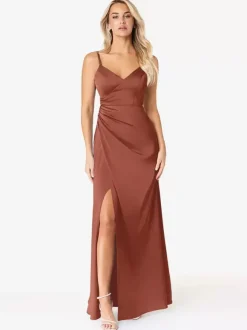 Bridesmaid Dresses Sheath Floor-Length Lace-up Satin Fabric Wedding Party Dress