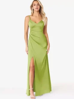 Bridesmaid Dresses Sheath Floor-Length Lace-up Satin Fabric Wedding Party Dress