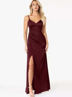 Bridesmaid Dresses Sheath Floor-Length Lace-up Satin Fabric Wedding Party Dress