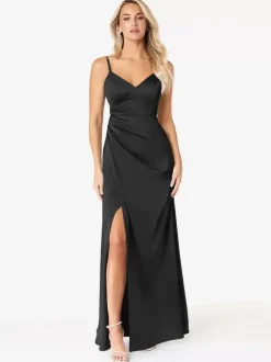 Bridesmaid Dresses Sheath Floor-Length Lace-up Satin Fabric Wedding Party Dress