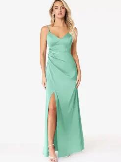 Bridesmaid Dresses Sheath Floor-Length Lace-up Satin Fabric Wedding Party Dress