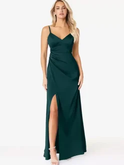 Bridesmaid Dresses Sheath Floor-Length Lace-up Satin Fabric Wedding Party Dress