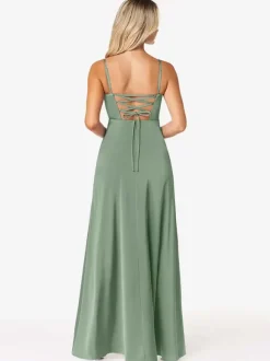 Bridesmaid Dresses Sheath Floor-Length Lace-up Satin Fabric Wedding Party Dress