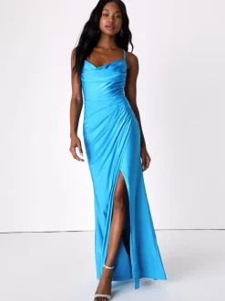 Bridesmaid Dresses Spaghetti Straps Open Back High Slit Wedding Party Maxi Dress