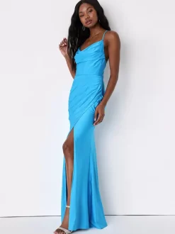 Bridesmaid Dresses Spaghetti Straps Open Back High Slit Wedding Party Maxi Dress