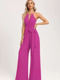 Bridesmaid Dress Jumpsuit Floor-Length Zipper Chiffon Wedding Party Dress