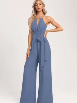 Bridesmaid Dress Jumpsuit Floor-Length Zipper Chiffon Wedding Party Dress