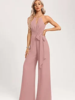 Bridesmaid Dress Jumpsuit Floor-Length Zipper Chiffon Wedding Party Dress