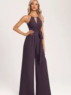 Bridesmaid Dress Jumpsuit Floor-Length Zipper Chiffon Wedding Party Dress