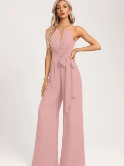 Bridesmaid Dress Jumpsuit Floor-Length Zipper Chiffon Wedding Party Dress