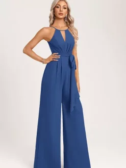 Bridesmaid Dress Jumpsuit Floor-Length Zipper Chiffon Wedding Party Dress