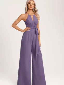 Bridesmaid Dress Jumpsuit Floor-Length Zipper Chiffon Wedding Party Dress
