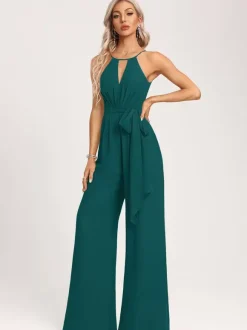 Bridesmaid Dress Jumpsuit Floor-Length Zipper Chiffon Wedding Party Dress