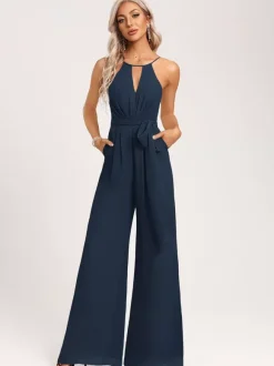 Bridesmaid Dress Jumpsuit Floor-Length Zipper Chiffon Wedding Party Dress