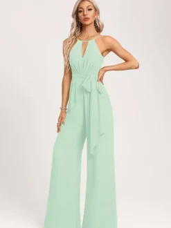 Bridesmaid Dress Jumpsuit Floor-Length Zipper Chiffon Wedding Party Dress