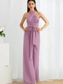 Bridesmaid Dress Jumpsuit Floor-Length Zipper Chiffon Formal Gowns