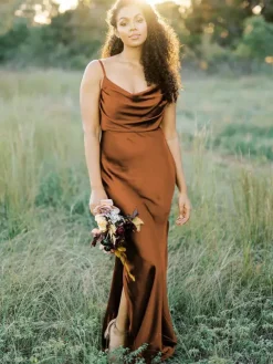 Bridesmaid Dress Mermaid Floor-Length Sleeveless Zipper Elastic Silk Like Satin Brick Red Wedding Party Dress