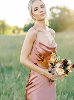 Bridesmaid Dress Mermaid Floor-Length Sleeveless Zipper Elastic Silk Like Satin Brick Red Wedding Party Dress