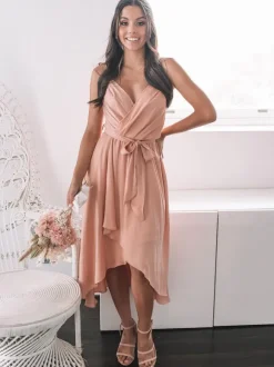 Bridesmaid Dress Pink A-Line Sleeveless V-Neck Zipper Chiffon Wedding Party Dress