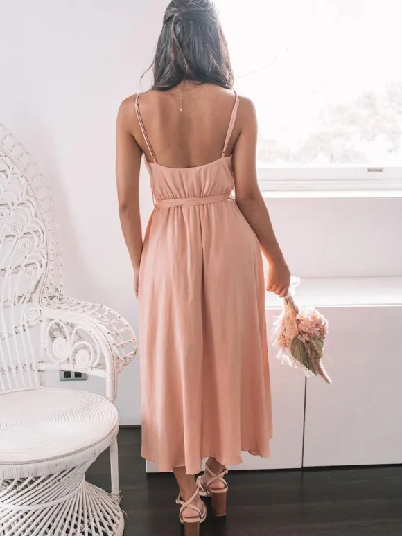 Bridesmaid Dress Pink A-Line Sleeveless V-Neck Zipper Chiffon Wedding Party Dress