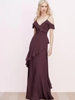 Bridesmaid Dress Ruffled Spaghetti Straps Backless A-Line Chiffon Prom Maxi Dresses
