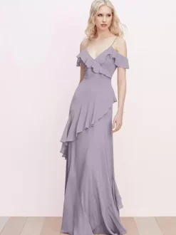 Bridesmaid Dress Ruffled Spaghetti Straps Backless A-Line Chiffon Prom Maxi Dresses