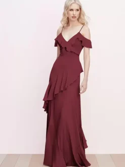 Bridesmaid Dress Ruffled Spaghetti Straps Backless A-Line Chiffon Prom Maxi Dresses