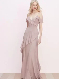Bridesmaid Dress Ruffled Spaghetti Straps Backless A-Line Chiffon Prom Maxi Dresses