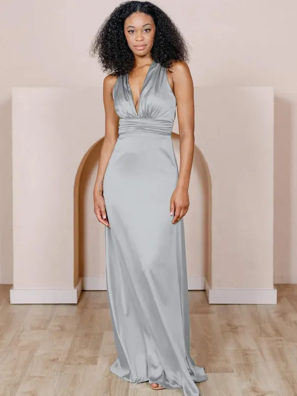 Bridesmaid Dress Satin Fabric A-Line Floor-Length Formal Gowns