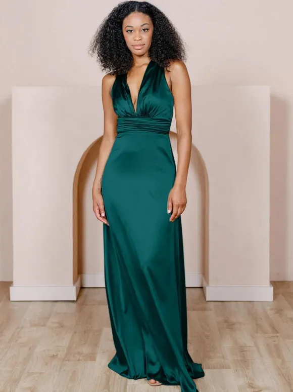 Bridesmaid Dress Satin Fabric A-Line Floor-Length Formal Gowns