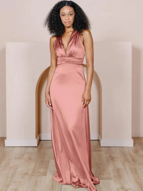 Bridesmaid Dress Satin Fabric A-Line Floor-Length Formal Gowns