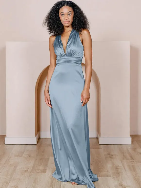 Bridesmaid Dress Satin Fabric A-Line Floor-Length Formal Gowns