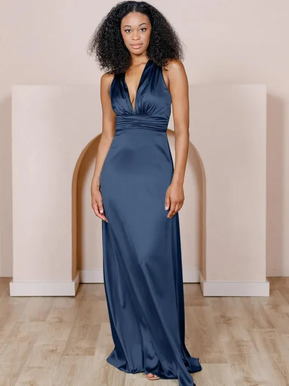 Bridesmaid Dress Satin Fabric A-Line Floor-Length Formal Gowns