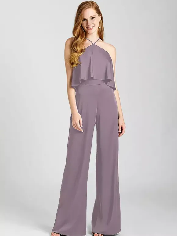 Bridesmaid Dress Satin Fabric Jumpsuit Floor-Length Formal Gowns