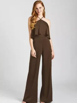 Bridesmaid Dress Satin Fabric Jumpsuit Floor-Length Formal Gowns