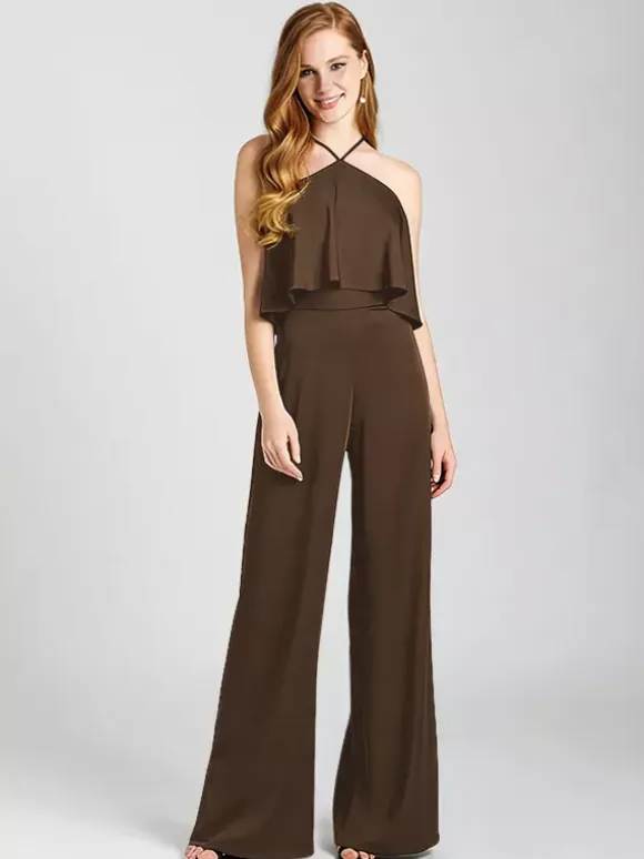 Bridesmaid Dress Satin Fabric Jumpsuit Floor-Length Formal Gowns