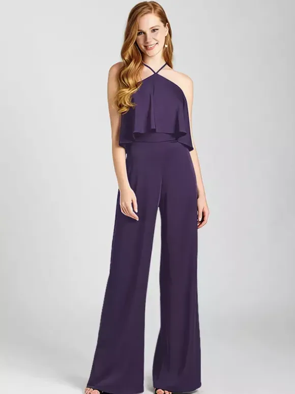 Bridesmaid Dress Satin Fabric Jumpsuit Floor-Length Formal Gowns