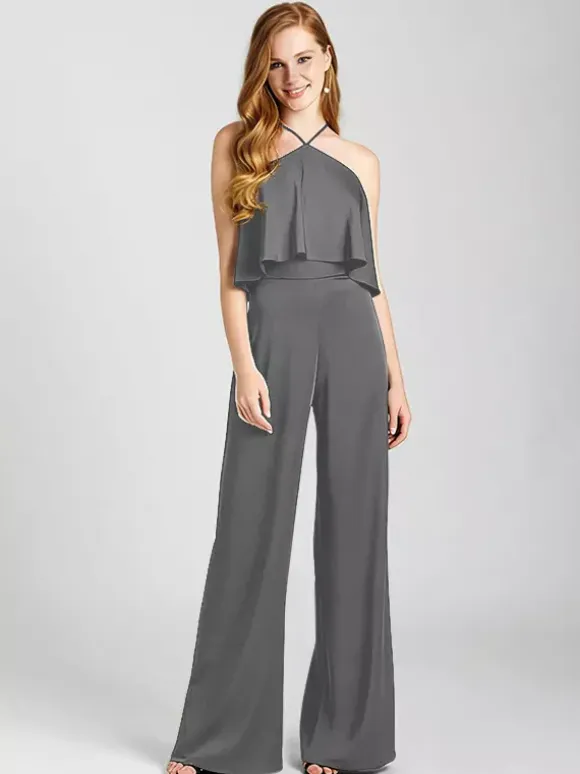 Bridesmaid Dress Satin Fabric Jumpsuit Floor-Length Formal Gowns