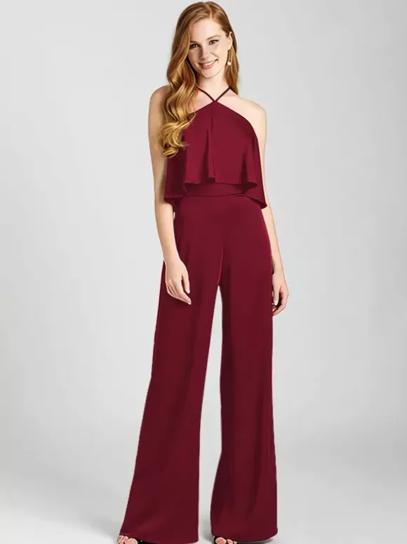 Bridesmaid Dress Satin Fabric Jumpsuit Floor-Length Formal Gowns