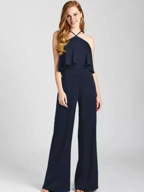 Bridesmaid Dress Satin Fabric Jumpsuit Floor-Length Formal Gowns