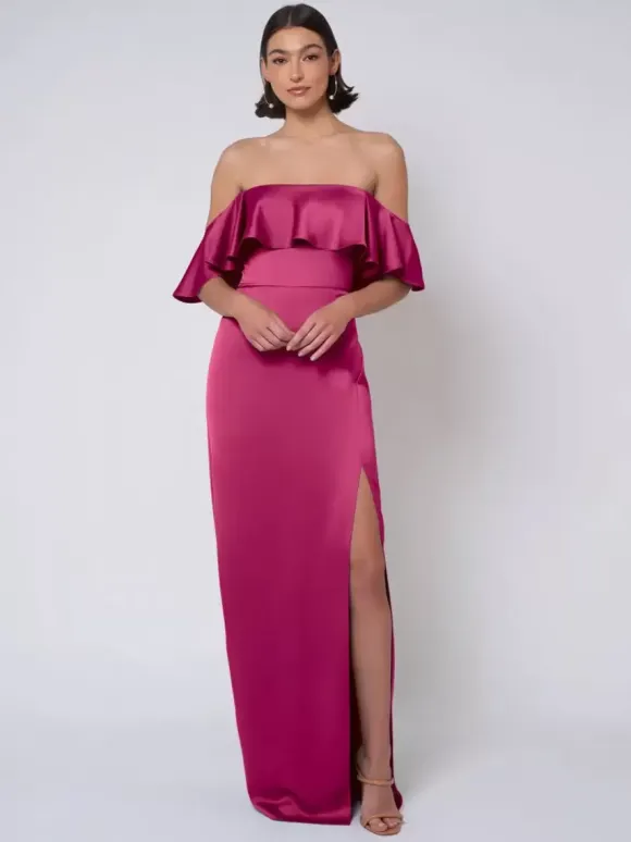 Bridesmaid Dress Satin Fabric Ball Gown Floor-Length Wedding Party Dress
