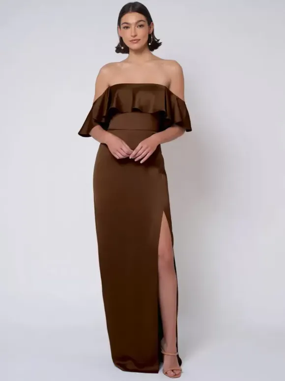 Bridesmaid Dress Satin Fabric Ball Gown Floor-Length Wedding Party Dress