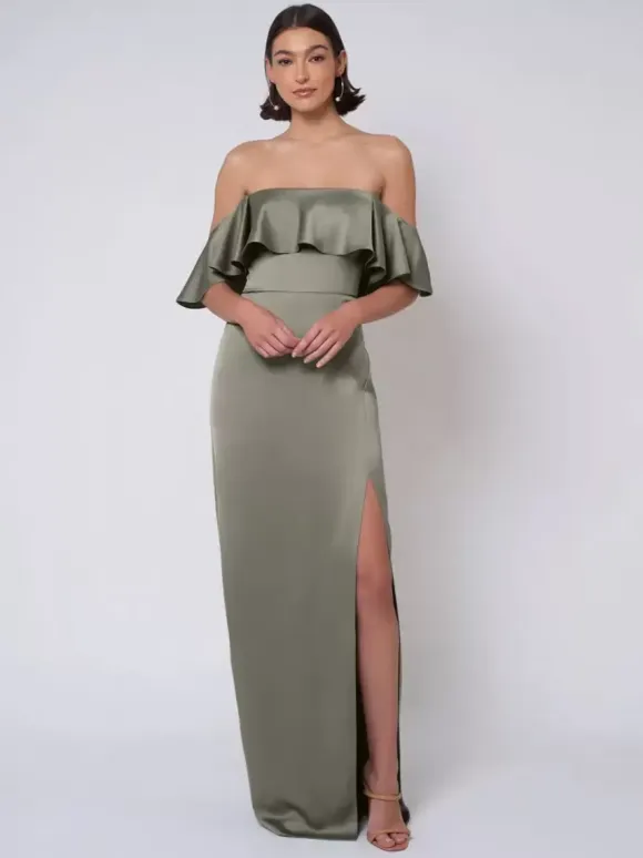 Bridesmaid Dress Satin Fabric Ball Gown Floor-Length Wedding Party Dress