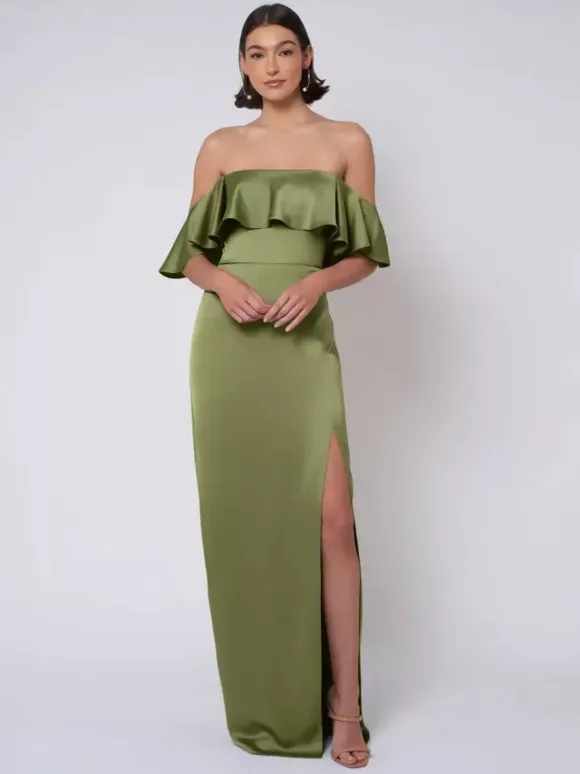 Bridesmaid Dress Satin Fabric Ball Gown Floor-Length Wedding Party Dress