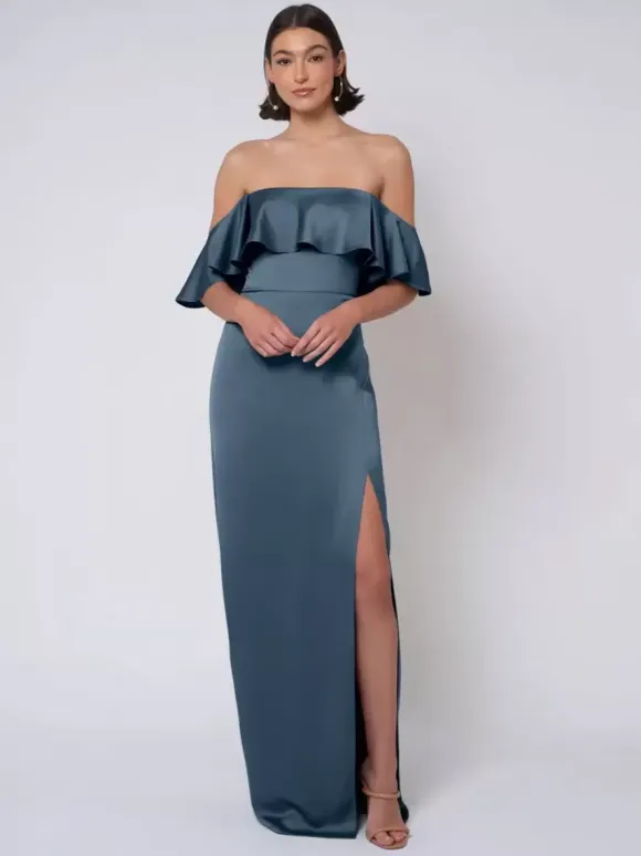Bridesmaid Dress Satin Fabric Ball Gown Floor-Length Wedding Party Dress